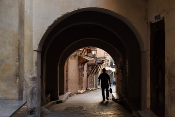Fototapeta na wymiar Beautiful streets of Fes during day, Morocco