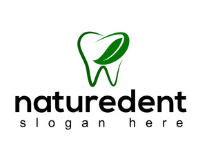abstract tooth image with enveloping leaves logo design template