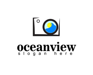 
camera with an ocean image lens logo design templte