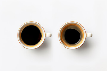 Two black coffees on white table, flat lay