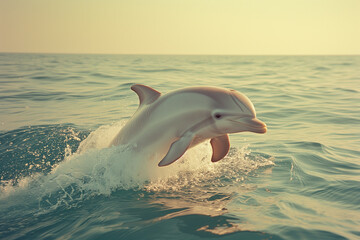 바다 위로 점프하는 귀여운 돌고래