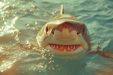 날카로운 이빨을 드러내며 물 위로 모습을 드러낸 상어
