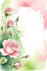 watercolor drawing banner place for text pink flowers with green stems white background