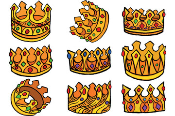 Set Of Luxury Golden King Crown Vector 