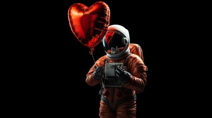 Fototapeta na wymiar Futuristic astronaut in cosmic space for valentine's day 