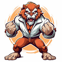 Angry lion in suit,created with Generative AI tecnology.