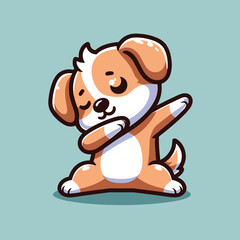 Dog dabbing pose cartoon illustration flat background