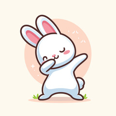 Rabbit dabbing pose cartoon illustration flat background