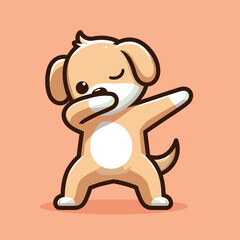 Dog dabbing pose cartoon illustration flat background
