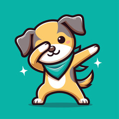 Naklejka premium Dog dabbing pose cartoon illustration flat background