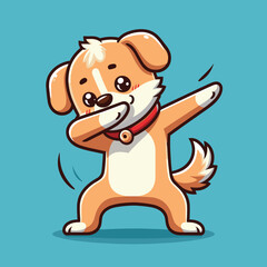 Dog dabbing pose cartoon illustration flat background