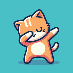Cat dabbing pose cartoon illustration flat background