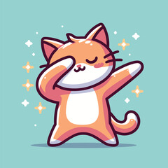 Cat dabbing pose cartoon illustration flat background