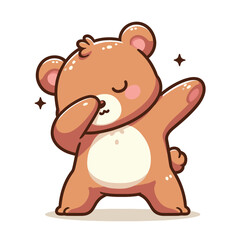 Bear dabbing pose cartoon illustration flat background