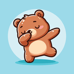 Bear dabbing pose cartoon illustration flat background