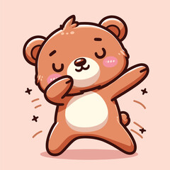 Bear dabbing pose cartoon illustration flat background