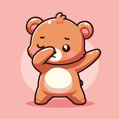 Fototapeta premium Bear dabbing pose cartoon illustration flat background