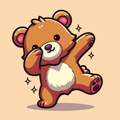 Bear dabbing pose cartoon illustration flat background