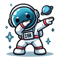 Naklejka premium Astronaut dabbing pose cartoon illustration flat background
