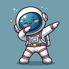 Astronaut dabbing pose cartoon illustration flat background