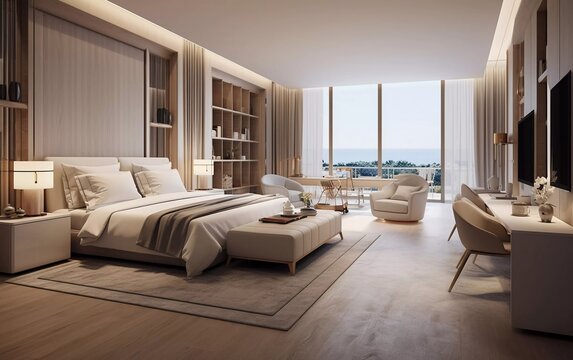 realistic photo Interior of a luxury hotel apartment, with complete facilities. generative ai