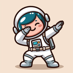 Astronaut dabbing pose cartoon illustration flat background