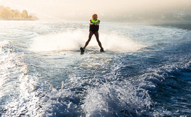 water skiing on a sea