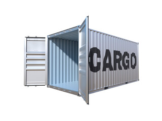 Ship cargo container side view with cardboard boxes