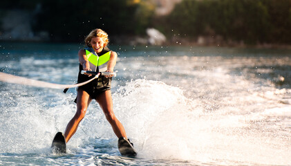 water skiing on a sea