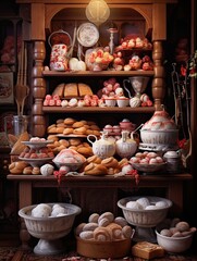 Fototapeta premium Delicious Baking: Sourdough Bread, Cupcakes, and Confectionery Galore