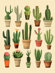 Cactus Varieties Illustrated: Stunning Desert-Themed Wall Art