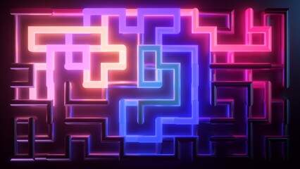 3d render, abstract neon maze, background of futuristic pipeline glowing in the dark