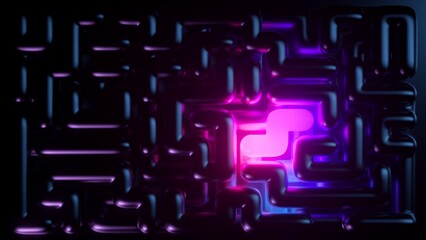 3d render, abstract background. Pink blue bright neon light inside the labyrinth, ultraviolet maze...