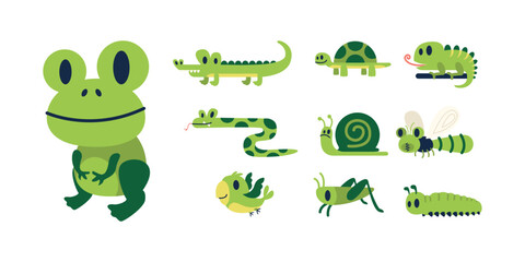 Cute Green Animals Illustration
