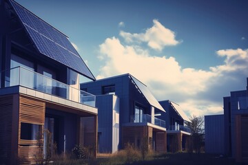 Sustainable Living Vista: Houses Adorned with Solar Panels, Eco-Friendly Residences 