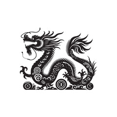 Ancient Symbolism Rediscovered: Elevate Your Designs with Chinese Dragon Silhouette Stock Imagery - Chinese New Year Silhouette - Chinese Dragon Vector Stock
