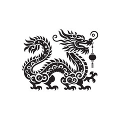 Celestial Majesty Embodied: Exquisite Chinese Dragon Silhouette Portraits Perfect for Stock Enthusiasts - Chinese New Year Silhouette - Chinese Dragon Vector Stock
