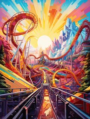 Exhilarating Roller Coasters: Amusement Park Wall Art that Thrills