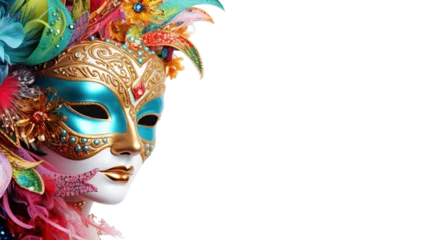 Fototapeten Carnival mask with feathers with colorful, Golden carnival mask, Venice carnival , 3d mask © Yash