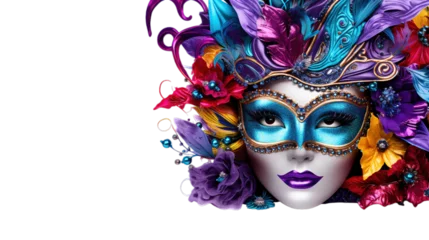 Zelfklevend Fotobehang Carnival mask with feathers with colorful, Golden carnival mask, Venice carnival , 3d mask © Yash