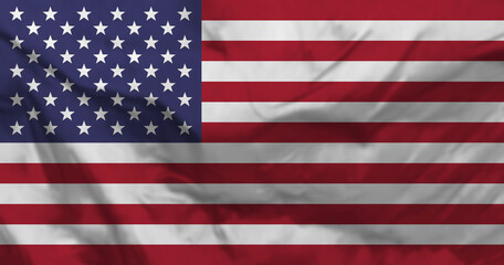 US flag, USA flag, American fabric national flag in PNG isolated on transparent background