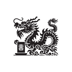 Ancient Symbolism Revived: Elevate Your Designs with Chinese Dragon Silhouette Stock Imagery - Chinese New Year Silhouette - Chinese Dragon Vector Stock
