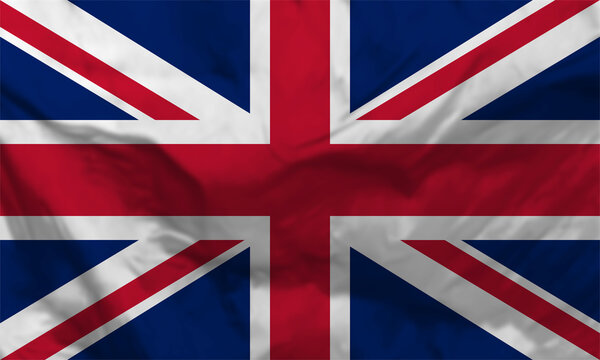 Flag of the United Kingdom, fabric Britain flag, flag of England in PNG isolated on transparent background. Proportion 3:5