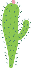 Cute cartoon cactus illustration on transparent background.