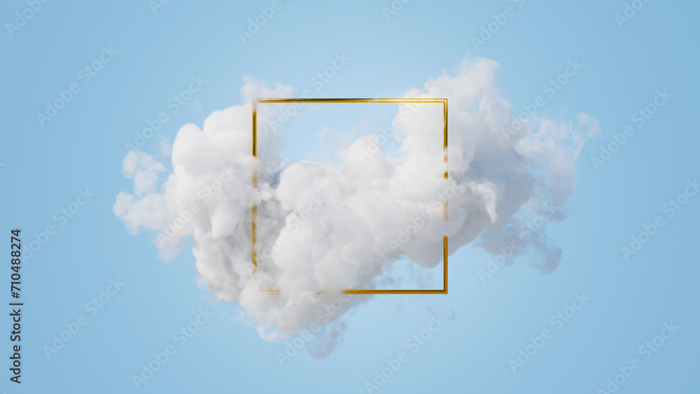 Canvas Prints 3d render, abstract geometric background. square blank frame inside the white cloud, floating mystic