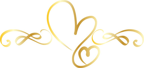 Gold decorative calligraphic elements for decoration illustration on transparent background.