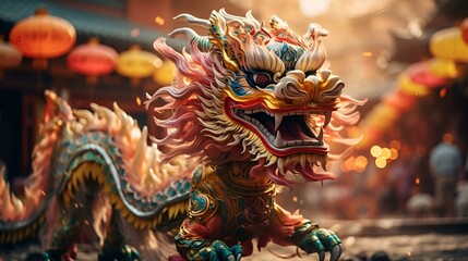 dragon in the street Chinese year of the dragon 2024 illustration
