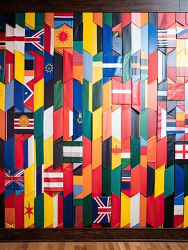 Worldly Wall Art: International Flags Precisely Pieced Together