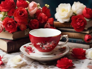 Obraz na płótnie Canvas Cup of tea and roses. 