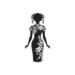 Timeless Imagery Captured: Traditional Chinese Dress Silhouette Stock Perfect for New Year Celebrations - Chinese New Year Silhouette - Chinese Dress Vector Stock
